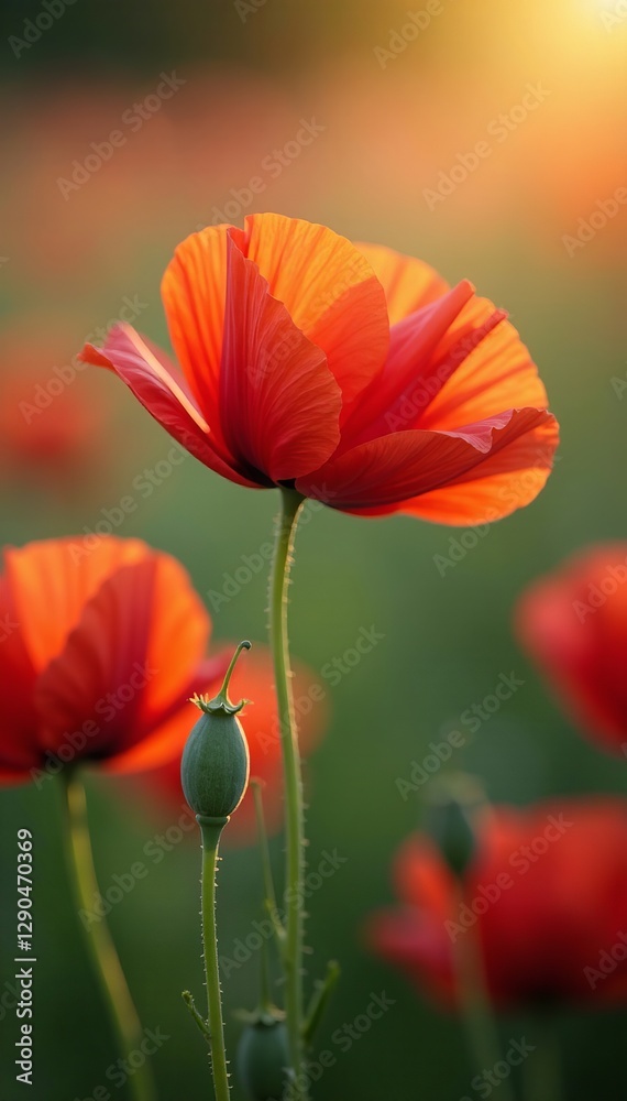 Obraz premium Close up of delicate poppy flowers in the morning light, flora, plant, nature