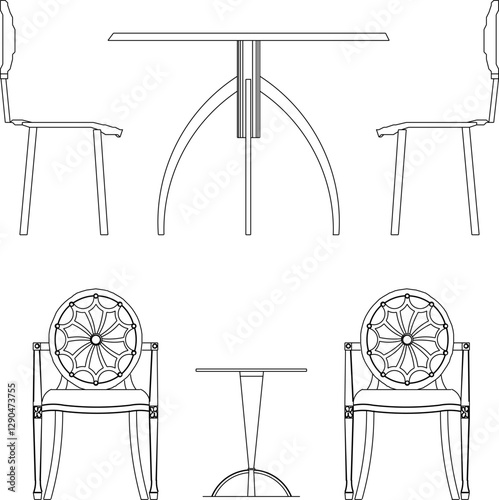 sketch vector silhouette illustration design furniture table chair dining room vintage classic modern