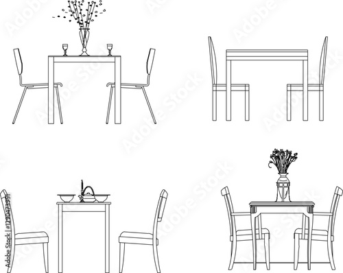sketch vector silhouette illustration design furniture table chair dining room vintage classic modern 