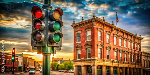 Vintage Traffic Signal, Downtown Toledo, Iowa - Historic Street Light