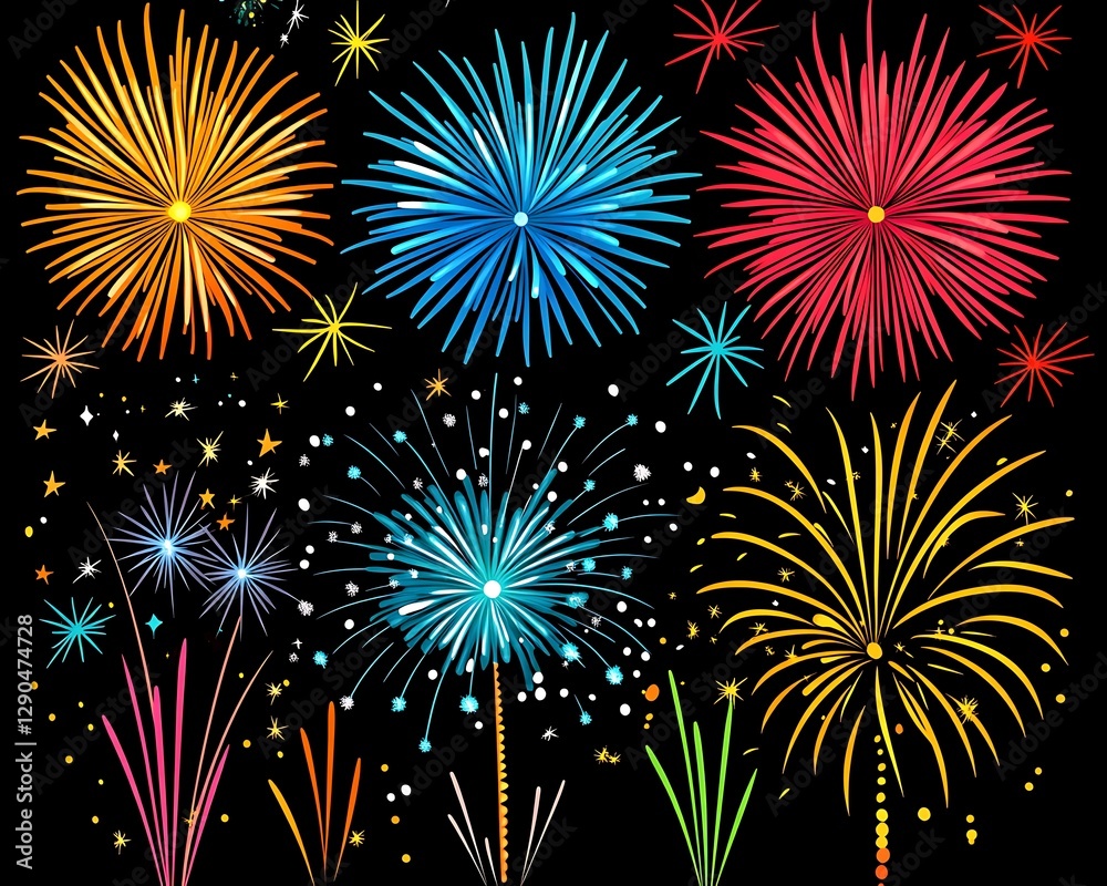 Naklejka premium Colorful fireworks exploding in the night sky
