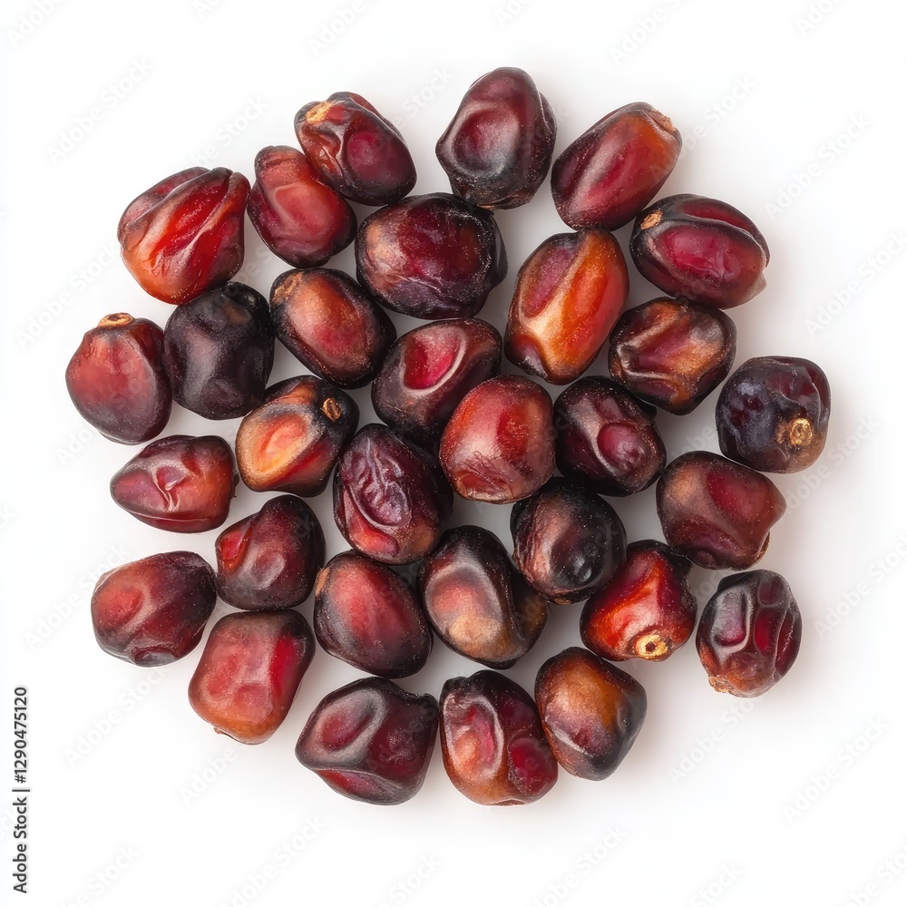 Top view of dried dates clustered on white background Top view of dried dates clustered on white background