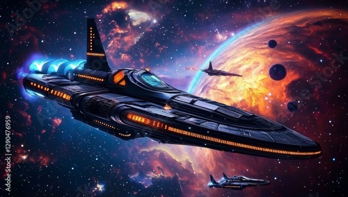 Wallpaper Mural Eye-catching futuristic alien spacecraft soaring through the cosmos. Torontodigital.ca