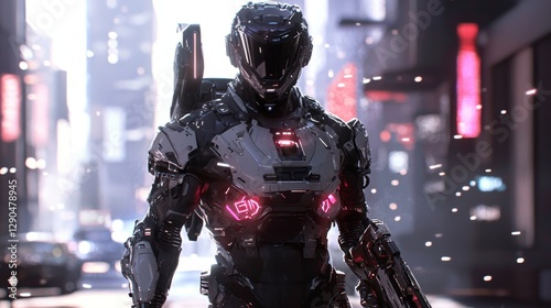 Fearless Warrior Operating in a Futuristic Urban Landscape