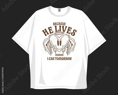 Christian retro t-shirt design for print, Christianity groove cartoon graphic tee
