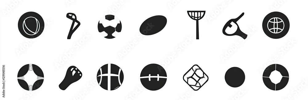 Sports icons set, various sports equipment Sports icons set, various sports equipment