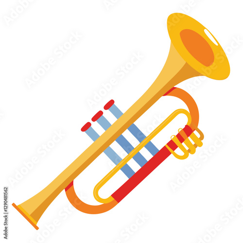 Vector hand drawn illustration of trumpet. Isolated on black.	