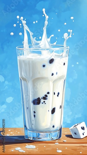Milk Splash in Glass on Wooden Table