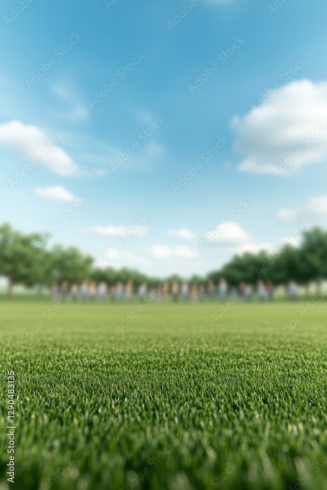 Vibrant green grass stretches across sunny field, inviting outdo Vibrant green grass stretches across sunny field, inviting outdo