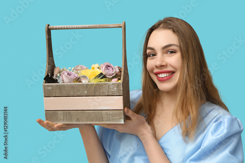 Happy smiling young woman h...