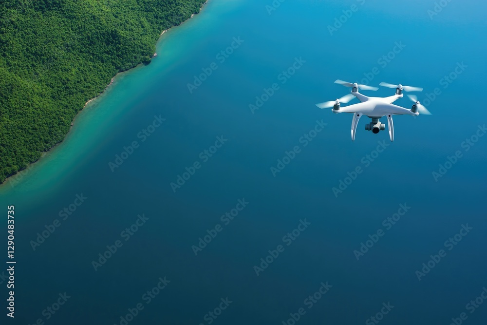 Naklejka premium High-tech drone captures stunning coastal landscapes, promoting