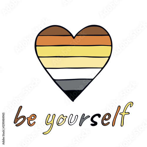 Colorful heart shape Bear brotherhood pride flag Happy pride day LGBTQIA community Pride Month Vector hand drawn doodle for posters, stickers, logo, cards