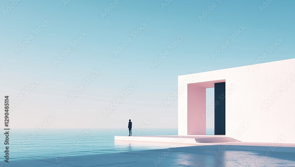 Fototapeta premium Coastal minimalist architecture with figure