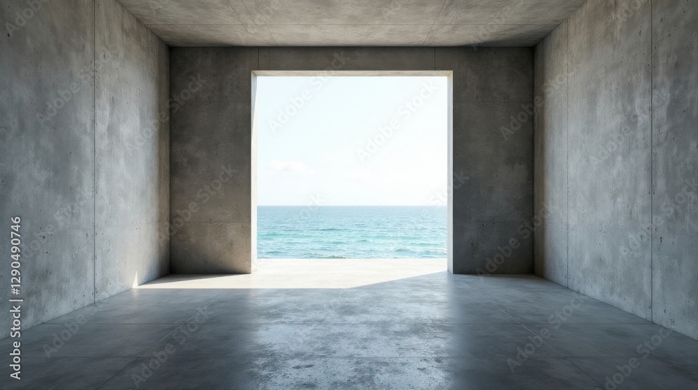 Fototapeta premium Ocean View from a Minimalist Concrete Room