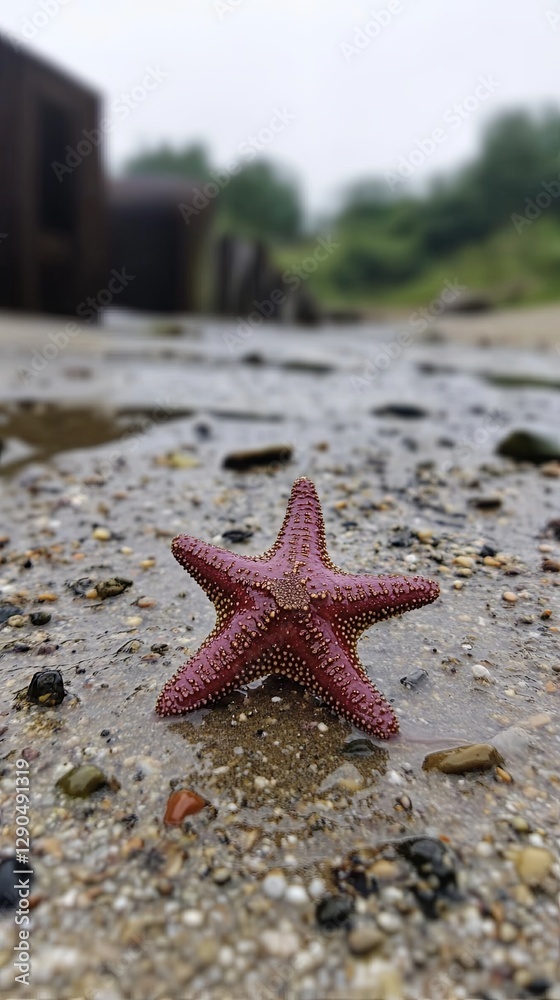 A lone starfish on a deserted shore picture A lone starfish on a deserted shore picture