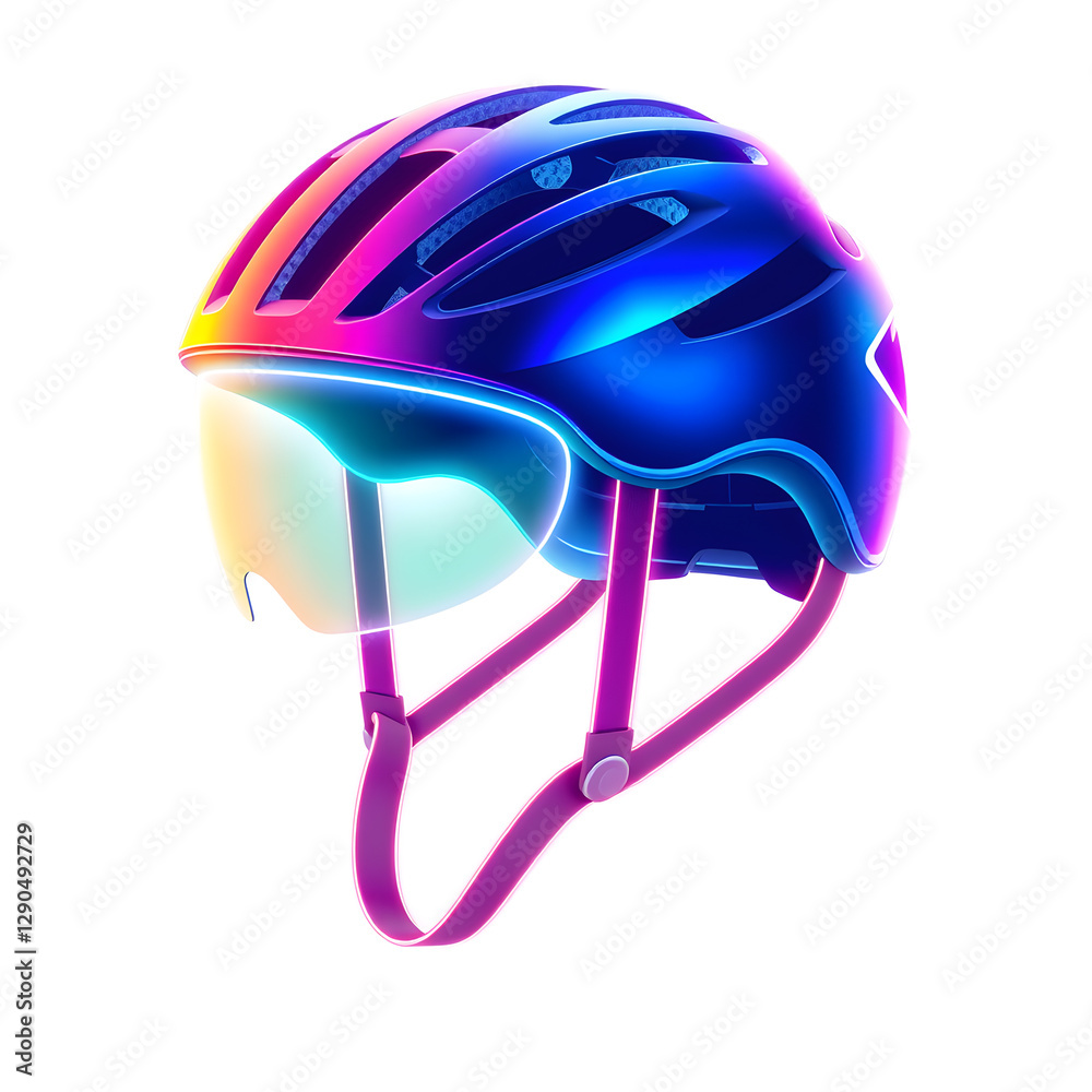 Fototapeta premium Bicycle helmet holographic 3D icon. neon symbol vector illustration isolated on white background. Generative AI