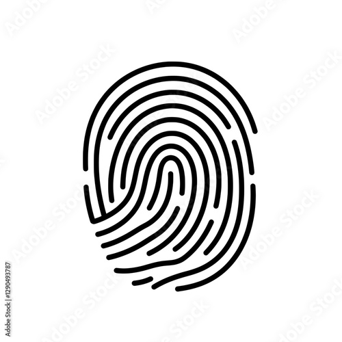 Fingerprint Icon: A detailed, stark black and white fingerprint icon symbolizing identity, security, and unique personal data, representing individuality and personal identification.