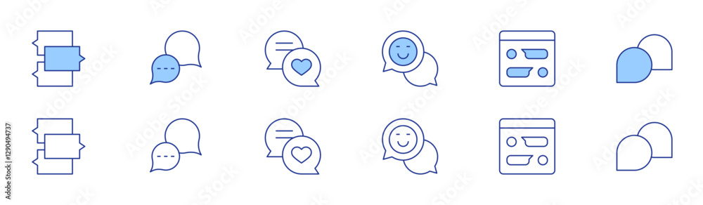 Chat icon set in two styles, Duotone and Thin Line style. Editable stroke. chat, chat box, speech bubble Chat icon set in two styles, Duotone and Thin Line style. Editable stroke. chat, chat box, speech bubble