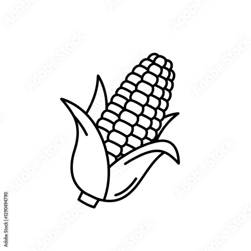 Corn Cob Outline: A simple black-and-white illustration of a corn cob, perfect for various design projects, evoking a sense of freshness and natural goodness.