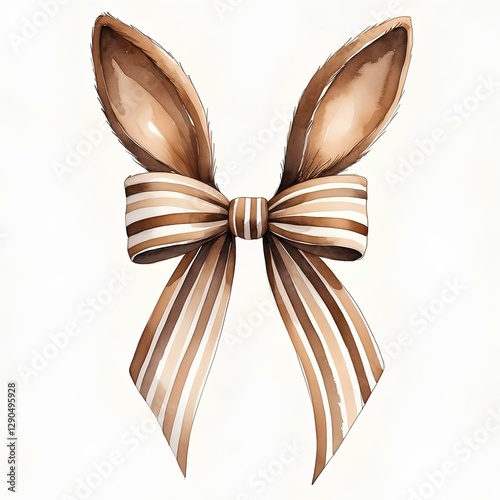 Watercolor Bunny Ears with Striped Ribbon Bow – Vintage Aesthetic, Soft Pastel, Cottagecore, Coquette Decor, Easter Bunny Clipart, Cute Fashion, Hand-Painted Art, Trendy Sublimation