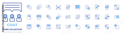 Chat icons collection. Line Duotone style, editable stroke. chat, bubble chat, chat box, discussion, facetime, group, job interview, answer