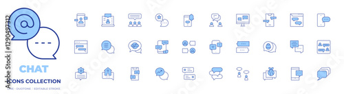 Chat icons collection. Line Duotone style, editable stroke. chat, group chat, smartphone, notification, website, message, messages, live streaming, group