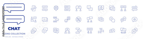 Chat icons collection. Thin Line icons, editable stroke. live chat, chatting, chat, no chat, chat bubble, chats, speech bubble, discuss, dialogue