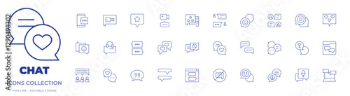 Chat icons collection. Thin Line icons, editable stroke. video chat, no chatting, family chat, online chat, chat, chat bubble, review, friendly