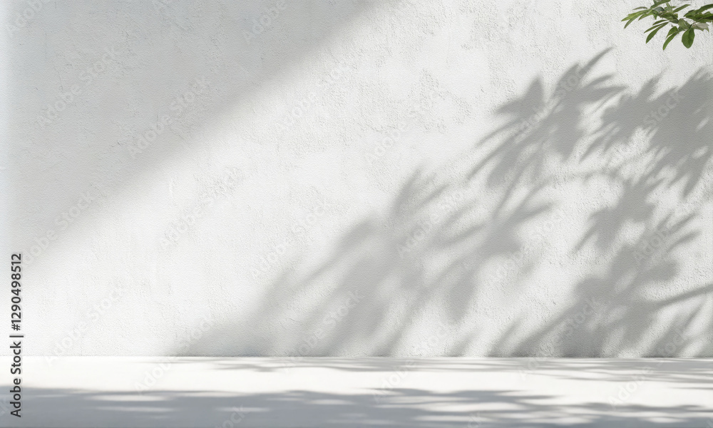Beautiful plant shadow on white concrete wall.