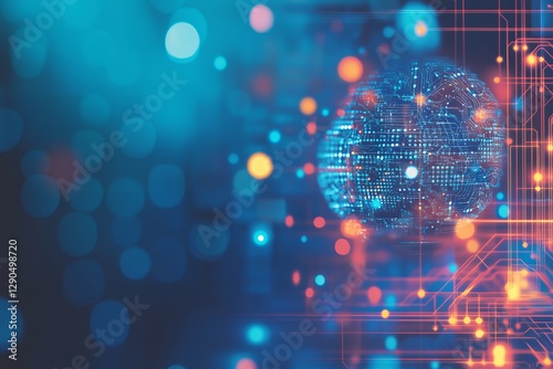 Wallpaper Mural Futuristic digital circuitry in blue and orange with glowing lights Torontodigital.ca