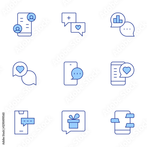 Chat icons set. Line Duotone style, editable stroke. chat, viral, analytics