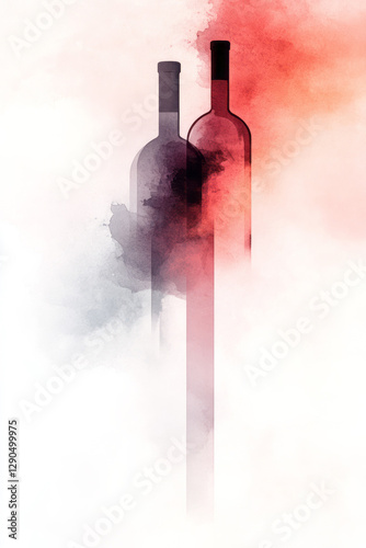 Elegant mosaic of overlapping wine shapes and subtle watercolor textures, warm burgundy palette,