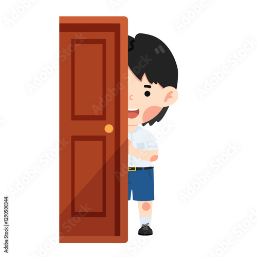a child peeking at the door