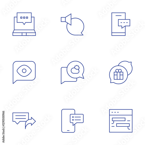Chat icons set. Thin Line style, editable stroke. chat, share, speech bubble, sms, weather