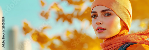Modern concept shot of a hijab-wearing runner in athleisure gear, highlighting active lifestyles