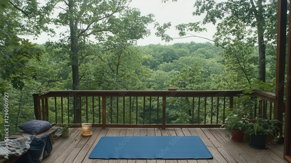 Tranquil Yoga Deck Overlooking Lush Forest Tranquil Yoga Deck Overlooking Lush Forest