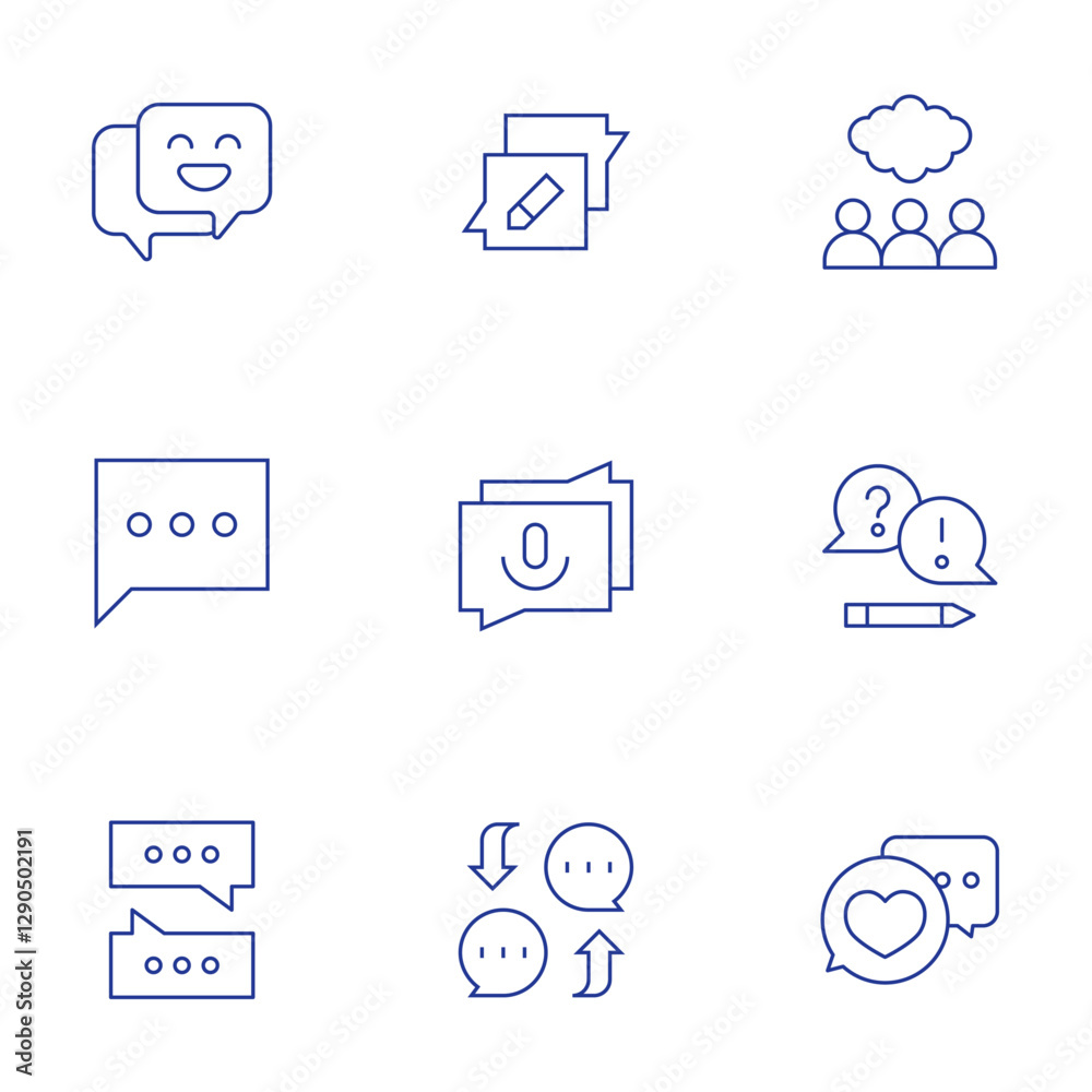 Chat icons set. Thin Line style, editable stroke. Stacked Messages, Puzzle Chat, Customer Support Chat Chat icons set. Thin Line style, editable stroke. Stacked Messages, Puzzle Chat, Customer Support Chat