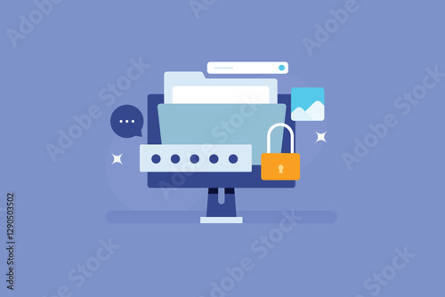 Internet security concept, Folder lock with password, Website login, Password protection for website.