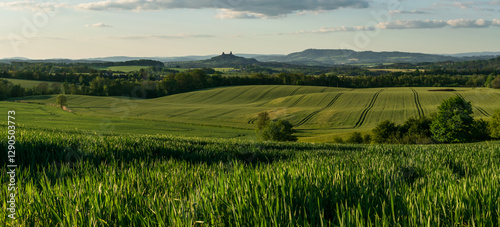 Sunset around Trosky Castle. The story of the video game Kingdom Come: Deliverance takes place in this landscape.