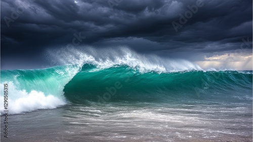 Dramatic Teal Wave Under Da...