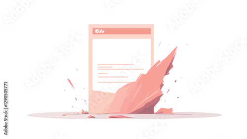 The image depicts a stylized, minimalist illustration featuring a central, rectangular pink form resembling a document or card.  This form has a subtle texture and a header at the top.