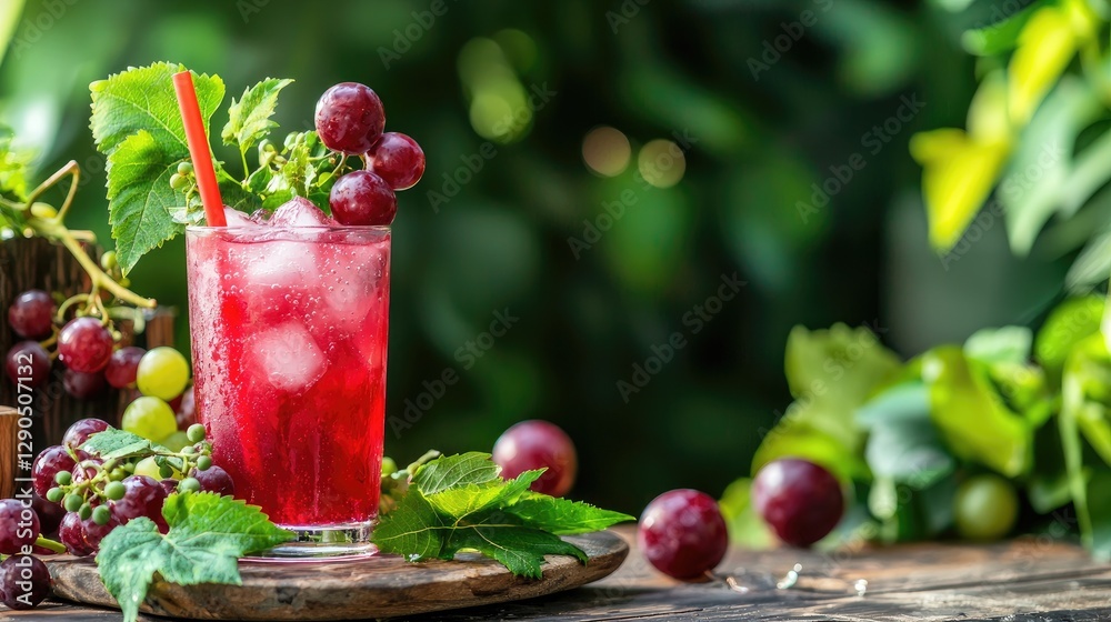 Refreshing Summer Drink with Grapes and Ice in Natural Setting Refreshing Summer Drink with Grapes and Ice in Natural Setting