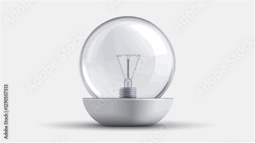 Close-up studio shot of a small, modern light fixture. The fixture features a clear spherical glass shade encasing a traditional incandescent lightbulb.  The base is a simple, matte white