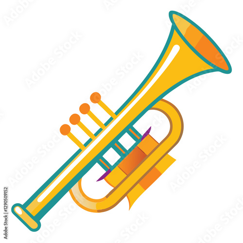 Vector hand drawn illustration of trumpet. Isolated on black.	