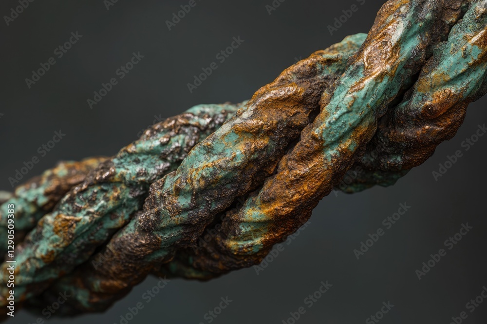 Close-up of a rusted and weathered metal cable, showing intricate texture and vibrant colors. Close-up of a rusted and weathered metal cable, showing intricate texture and vibrant colors.