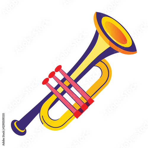 Vector hand drawn illustration of trumpet. Isolated on black.	
