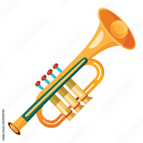 Vector hand drawn illustration of trumpet. Isolated on black.	