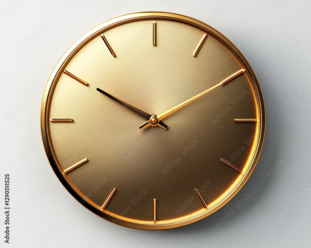 A high-contrast gold clock icon with a polished metallic finish, centered on white A high-contrast gold clock icon with a polished metallic finish, centered on white