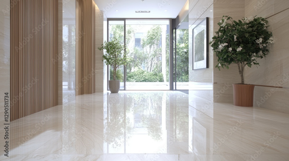 Fototapeta premium Modern building lobby with plants and natural light