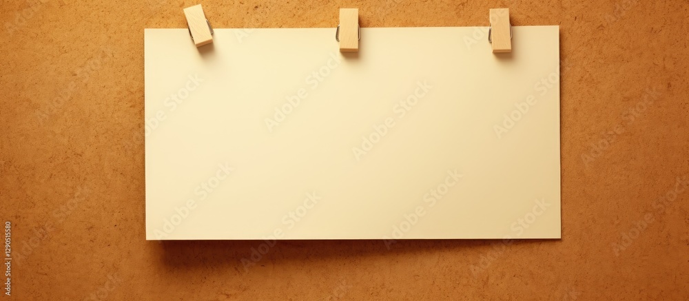 Abstract blank note pinned to a cork board in a horizontal layout with ample copy space featuring a warm brown background and soft lighting. Abstract blank note pinned to a cork board in a horizontal layout with ample copy space featuring a warm brown background and soft lighting.